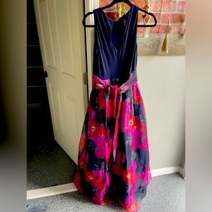Beautiful Dress navy Blue and Fuchsia Flowers
